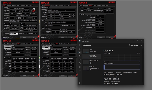 容量与速度兼得！华擎Z890新战绩：256GB DDR5跑出7400MT/s