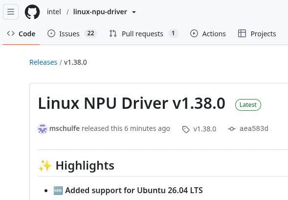 全平台兼容!英特尔NPU驱动1.38正式发布:官方支持Ubuntu 26.04 LTS